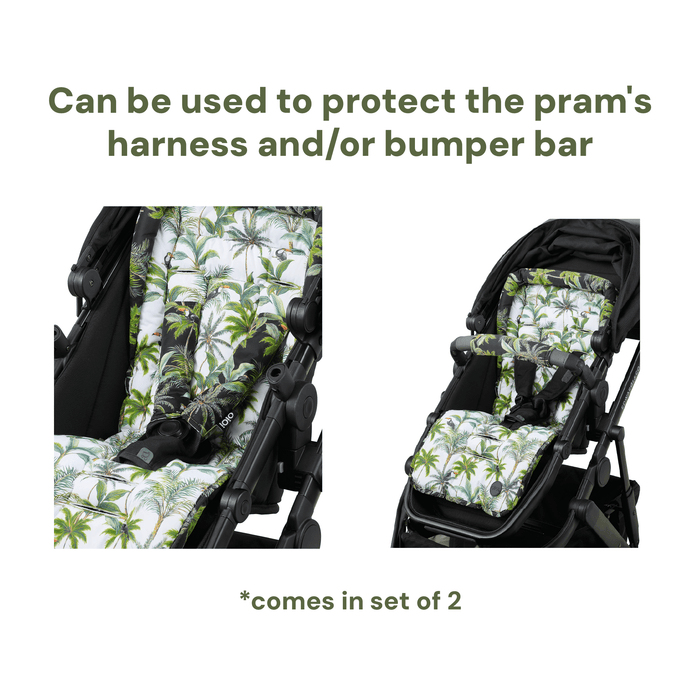Reversible Pram Harness Cover Set - Botanical Navy/White