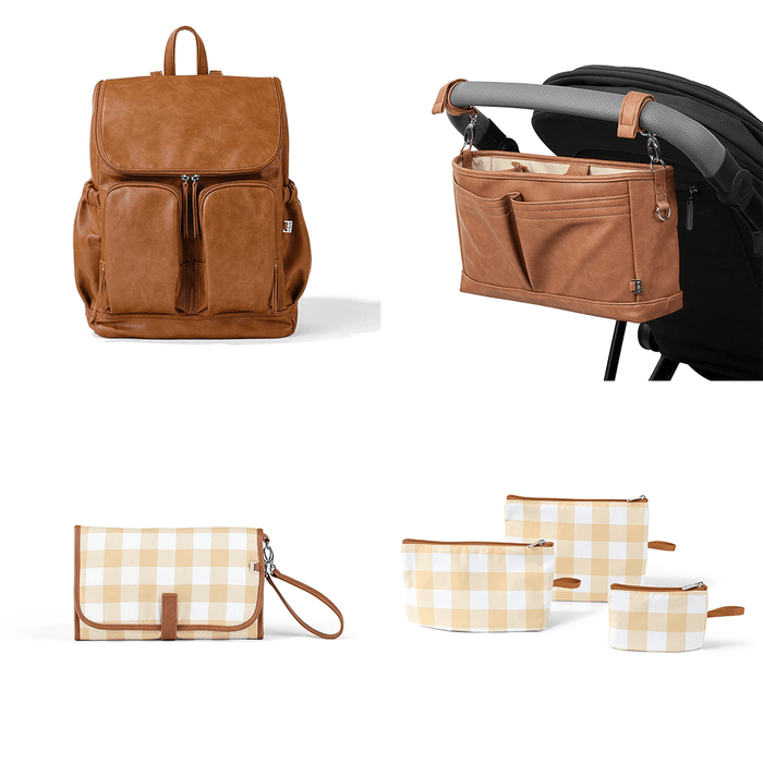 First Time Parent Nappy Bag Bundle - Tan & Beige Gingham