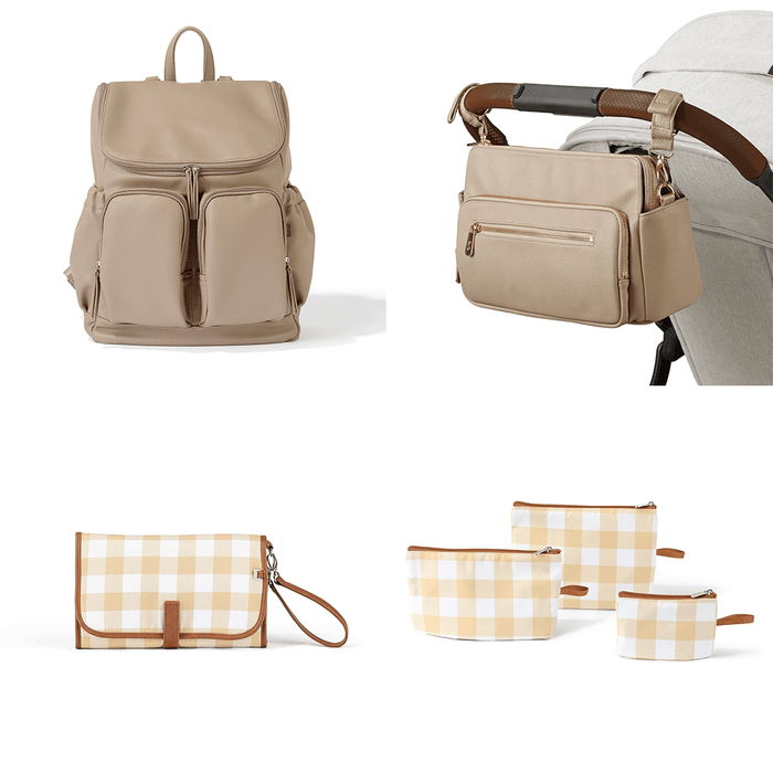First Time Parent Nappy Bag Bundle - Oat & Beige Gingham