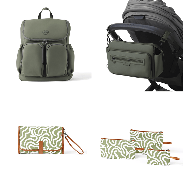 First Time Parent Nappy Bag Bundle -  Sage & Green Squiggle