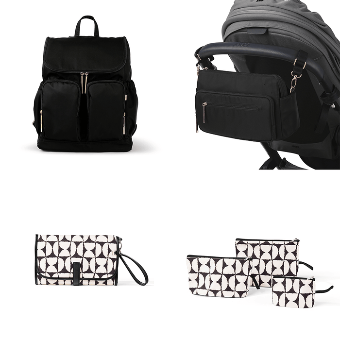 First Time Parent Nappy Bag Bundle - Black Nylon & Hourglass