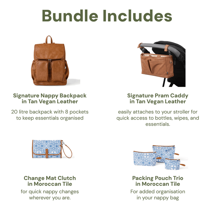 First Time Parent Nappy Bag Bundle -  Tan & Moroccan
