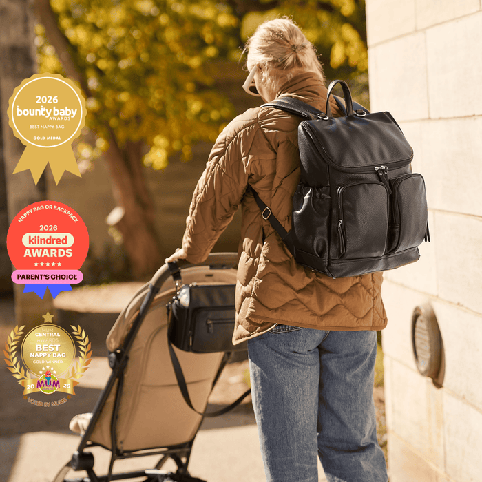 Signature Diaper Backpack - Black Dimple Vegan Leather