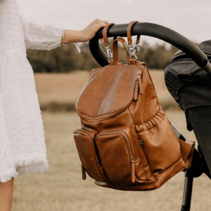 beibaobao faux leather two-tone backpack Tan Faux Leather Nappy Backpack — OiOi