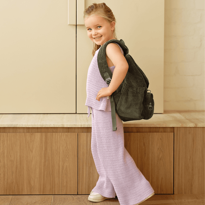 Signature Kids Backpack - Moss Green Corduroy (PRE-ORDER FOR AUGUST DELIVERY)