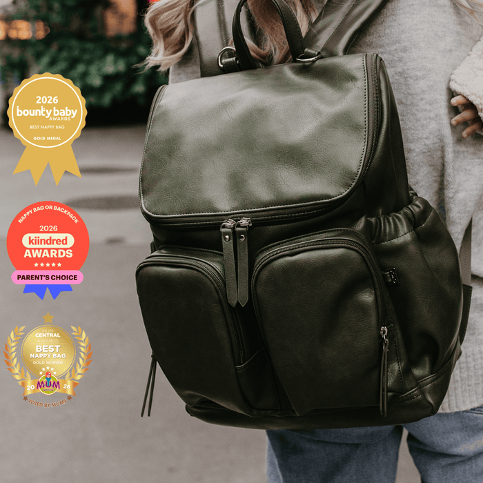 Signature Diaper Backpack - Olive Vegan Leather