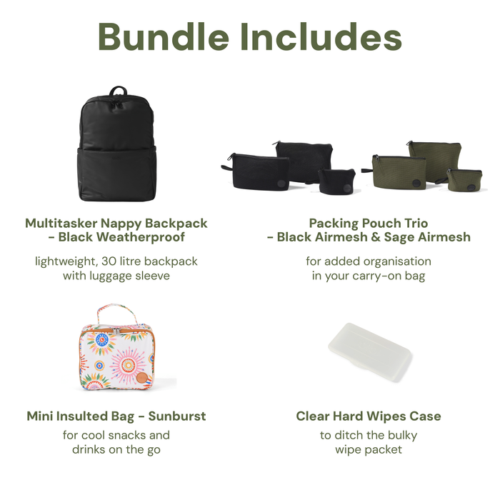 Baby & Toddler Nappy Bag Bundle – Weatherproof, Sunburst & Airmesh