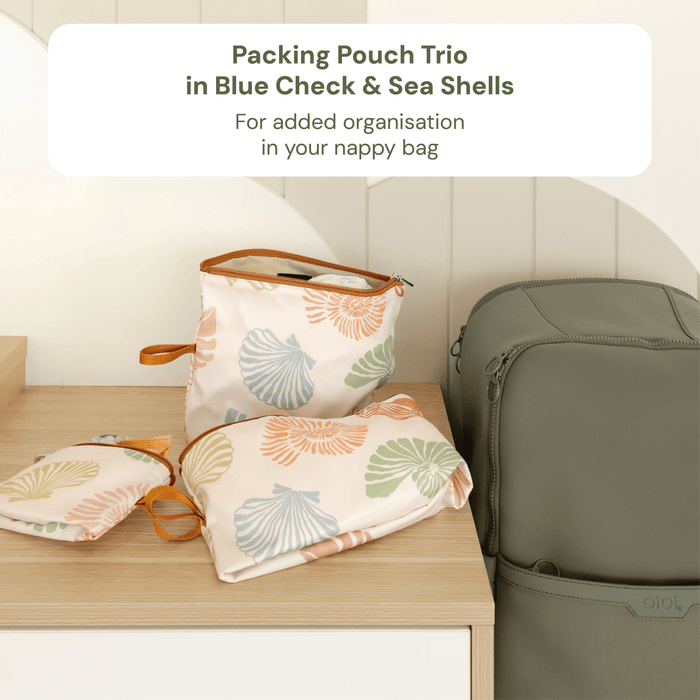 Baby & Toddler Nappy Bag Bundle – Chestnut, Seashells & Mediterranean (PRE-ORDER FOR MAY DELIVERY)