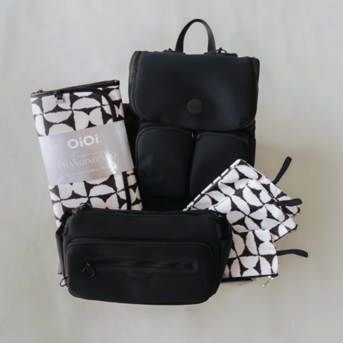 First Time Parent Nappy Bag Bundle - Black Neoprene & Hourglass