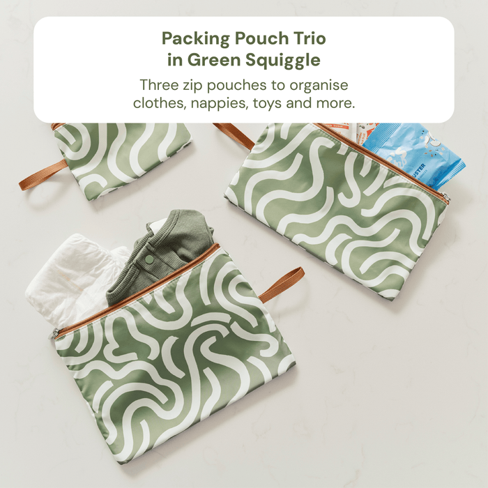 Multitasker Baby Bag Bundle - Chestnut & Green Squiggle
