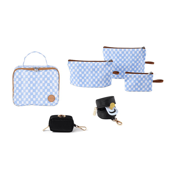 Nappy Bag Organisation Kit – Blue Check & Black Nylon