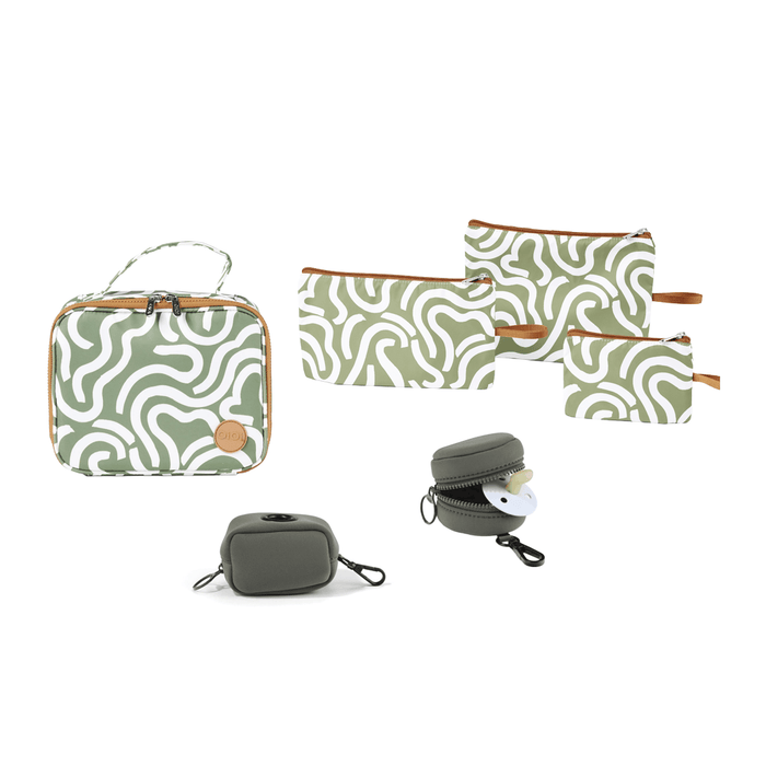 Nappy Bag Organisation Kit – Green Squiggle & Sage Neoprene