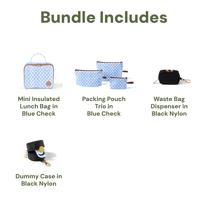 Nappy Bag Organisation Kit – Blue Check & Black Nylon