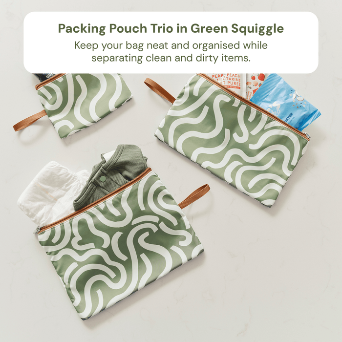 Nappy Bag Organisation Kit – Green Squiggle & Sage Neoprene