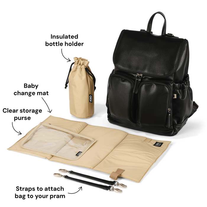 black leather nappy bag backpack Black Nappy Backpack