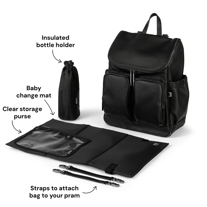 Signature Nappy Backpack - Jet Black Genuine Leather
