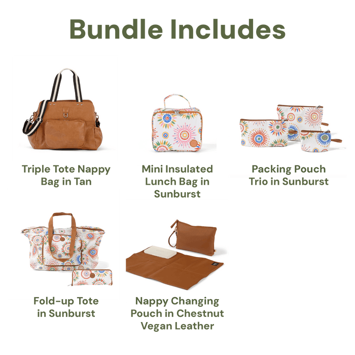 Triple Tote Baby Bundle – Tan & Sunburst