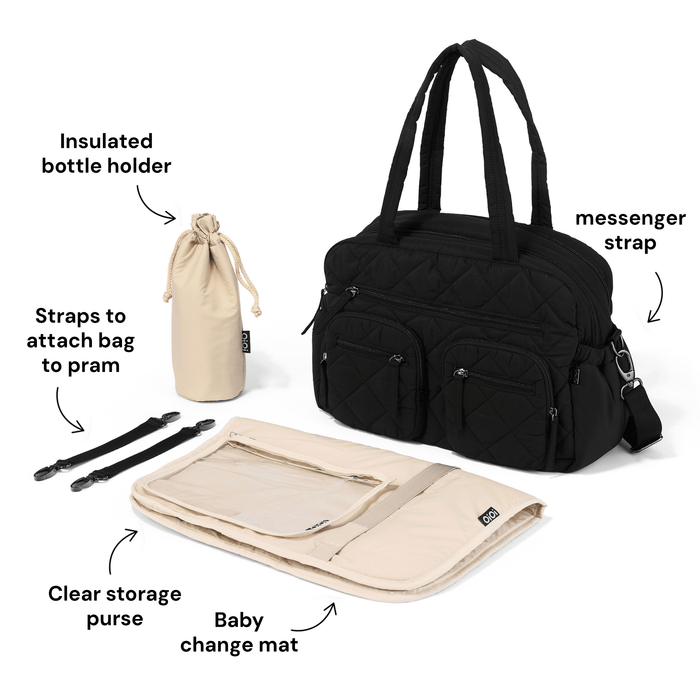 Carry All Nappy Bag - Puffy Black Quilt (PRE-ORDER FOR JUNE DISPATCH)