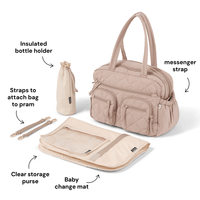 Carry All Diaper Bag - Puffy Beige Quilt