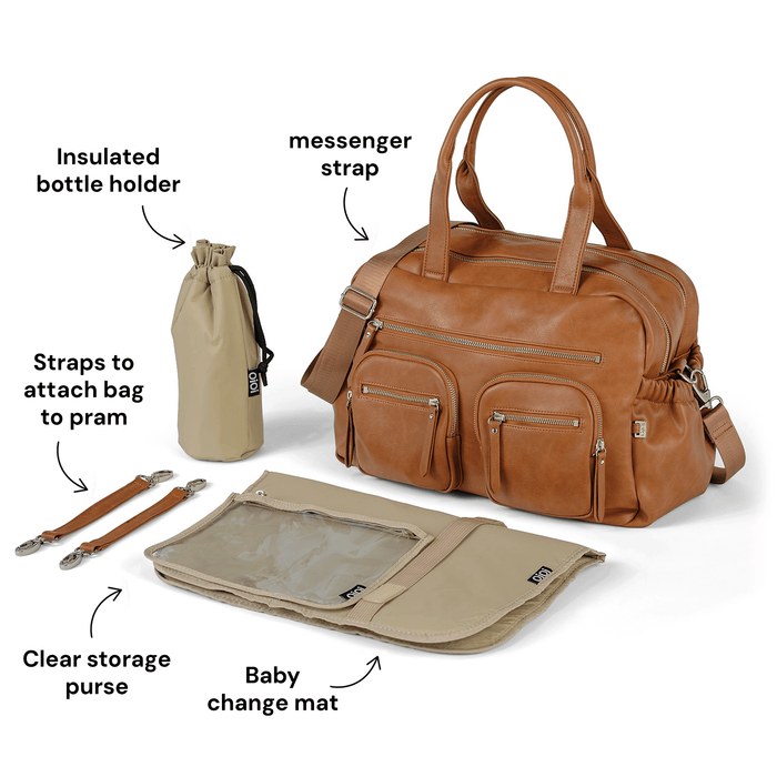 Carry All Nappy Bag - Tan Vegan Leather