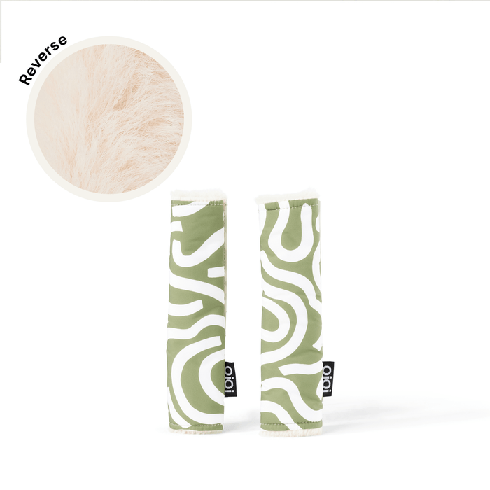Reversible Pram Harness Cover Set - Green Squiggle/Faux Fur
