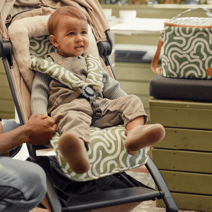 Reversible Pram Harness Cover Set - Green Squiggle/Faux Fur