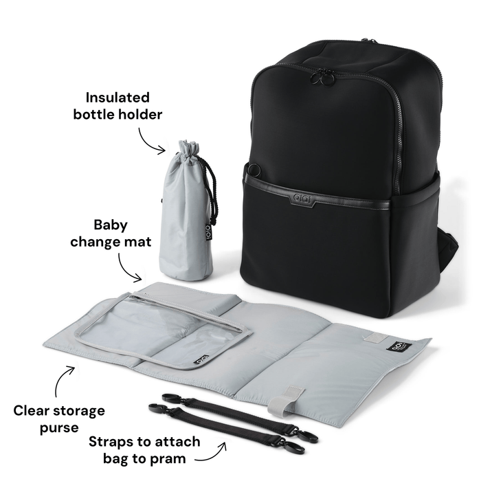 Baby & Toddler Nappy Bag Bundle – Black Neoprene, Houndstooth & Green Squiggle
