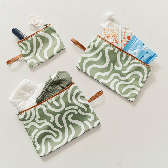 Packing Pouch Trio - Green Squiggle