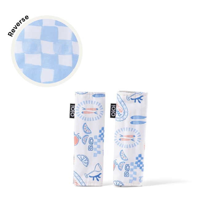 Reversible Pram Harness Cover Set - Blue Check/Mediterranean