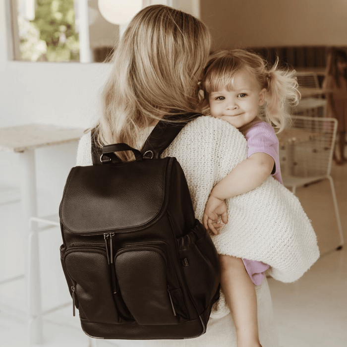 Signature Nappy Backpack - Jet Black Genuine Leather