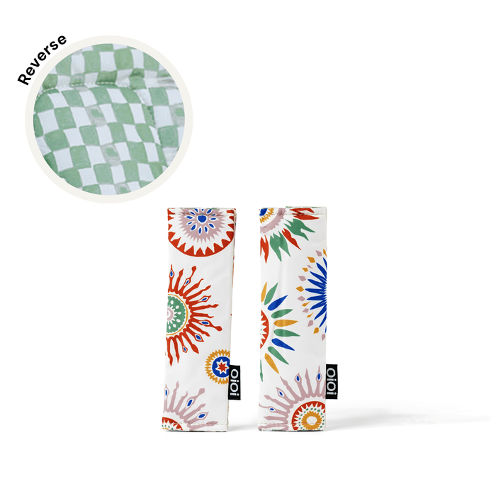 Reversible Pram Harness Cover Set - Green Check/Sunburst