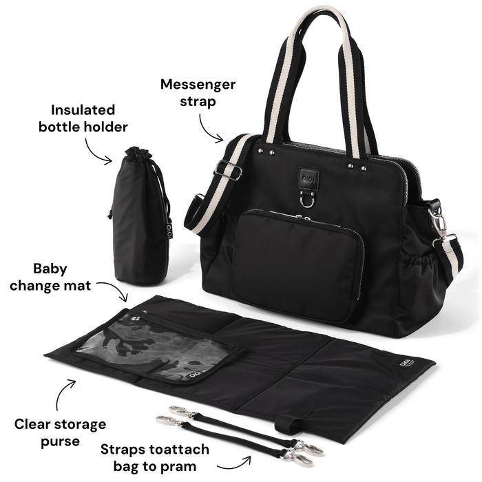 Triple Tote Nappy Bag - Black Nylon